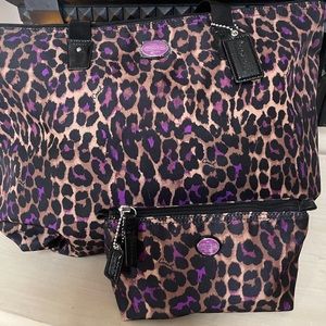 Coach 2pc Ocelot packable tote & make-up small bag